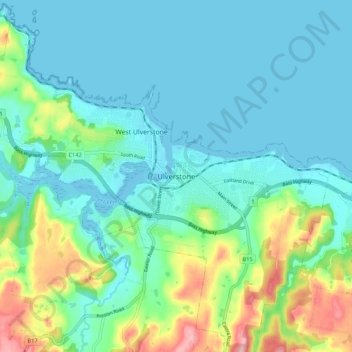 Ulverstone topographic map, elevation, terrain