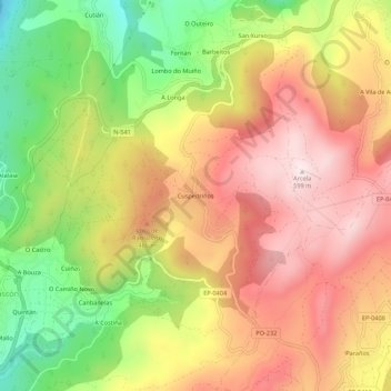 Cuspedriños topographic map, elevation, terrain