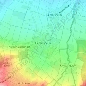 Flamersheim topographic map, elevation, terrain