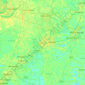 Ashoknagar Kalyangarh topographic map, elevation, terrain