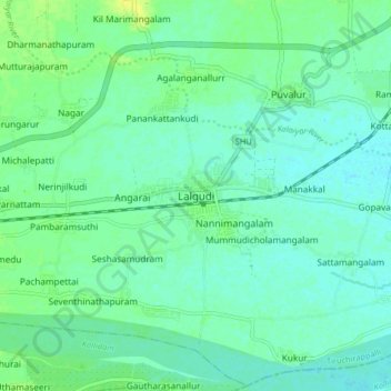 Lalgudi topographic map, elevation, terrain