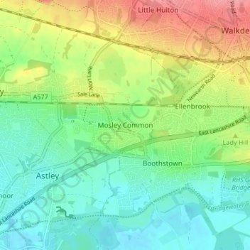 Mosley Common topographic map, elevation, terrain