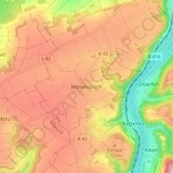 Moselsürsch topographic map, elevation, terrain