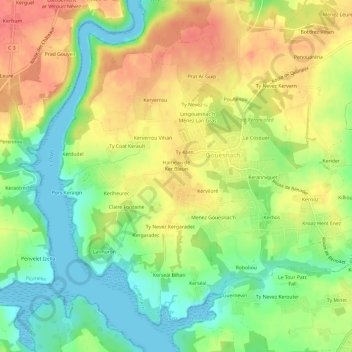 Menez Bris topographic map, elevation, terrain