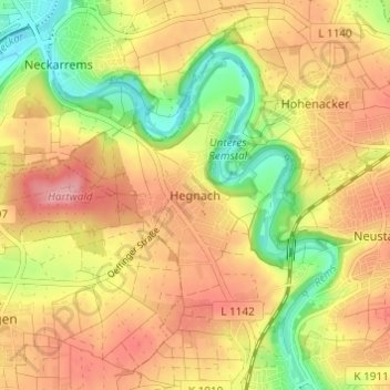 Hegnach topographic map, elevation, terrain