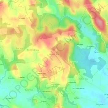 Penhoët Braz topographic map, elevation, terrain