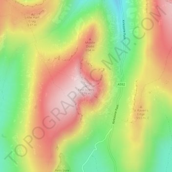 Red Screes topographic map, elevation, terrain