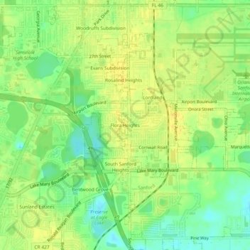 Flora Heights topographic map, elevation, terrain
