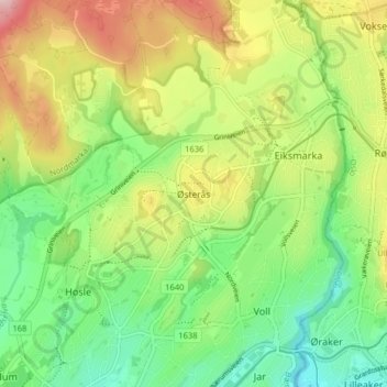 Østerås topographic map, elevation, terrain