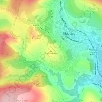 Bryn Maesteg topographic map, elevation, terrain