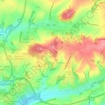 Puits Laroche topographic map, elevation, terrain