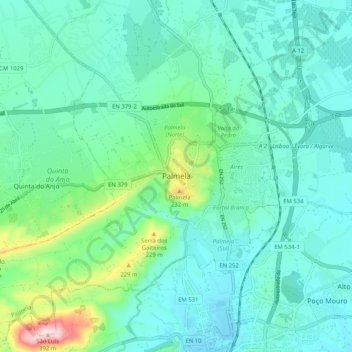 Palmela topographic map, elevation, terrain