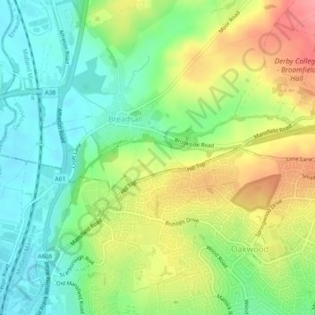 Breadsall Hilltop topographic map, elevation, terrain