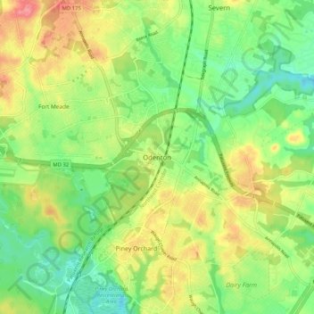 Odenton topographic map, elevation, terrain