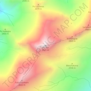 Piz Aul topographic map, elevation, terrain