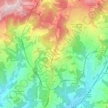 Montorsoli topographic map, elevation, terrain