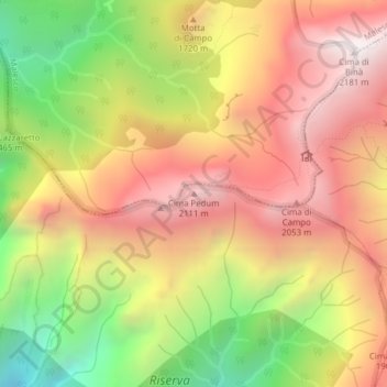Cima Pedum topographic map, elevation, terrain