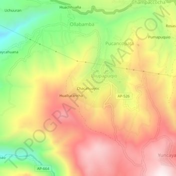 Chacahuayoc topographic map, elevation, terrain