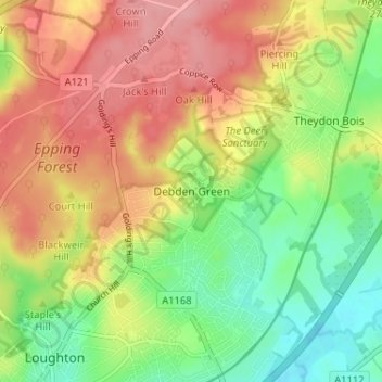 Debden Green topographic map, elevation, terrain