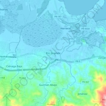 Río Grande topographic map, elevation, terrain