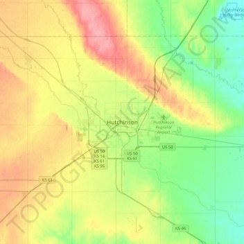 Hutchinson topographic map, elevation, terrain