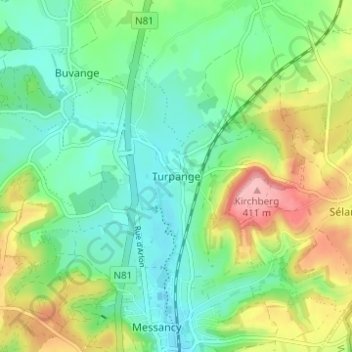 Turpange topographic map, elevation, terrain