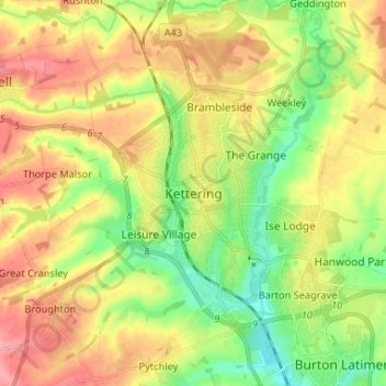 Kettering topographic map, elevation, terrain