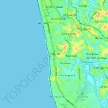 Dehiwala topographic map, elevation, terrain