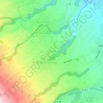 Menciol topographic map, elevation, terrain