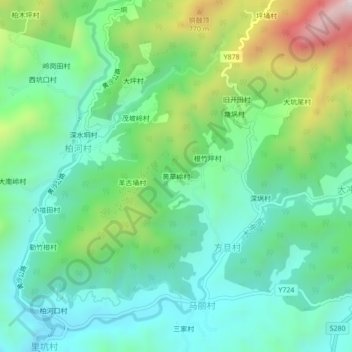 Huangcaoling topographic map, elevation, terrain