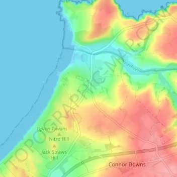 Gwithian topographic map, elevation, terrain