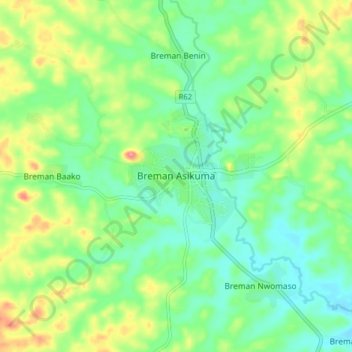 Breman Asikuma topographic map, elevation, terrain