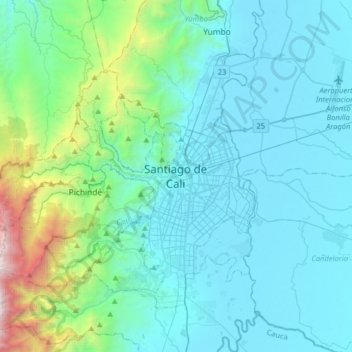 Cali topographic map, elevation, terrain