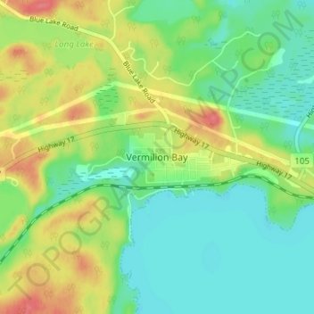 Vermilion Bay topographic map, elevation, terrain