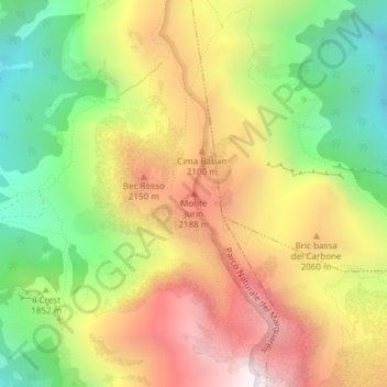 Monte Jurin topographic map, elevation, terrain