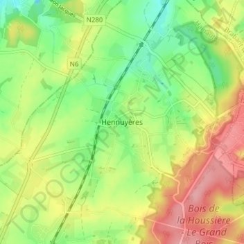 Hennuyères topographic map, elevation, terrain