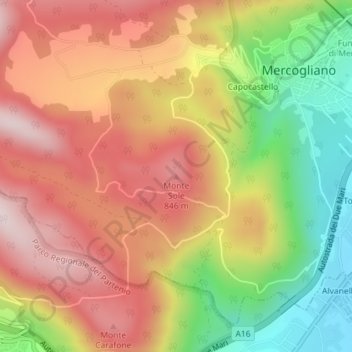 Monte Sole topographic map, elevation, terrain