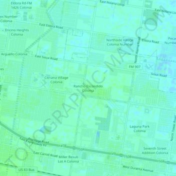Rancho Escondido Colonia topographic map, elevation, terrain
