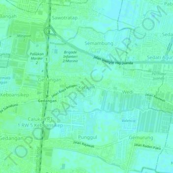 Ketajen topographic map, elevation, terrain