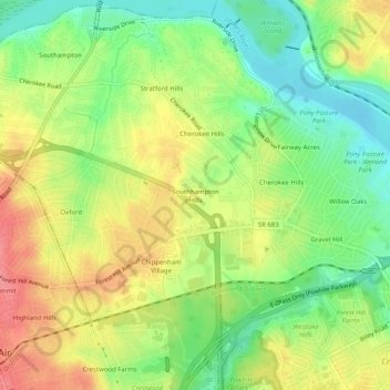 Southhampton Hills topographic map, elevation, terrain