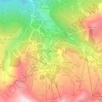 Plagne 1800 topographic map, elevation, terrain