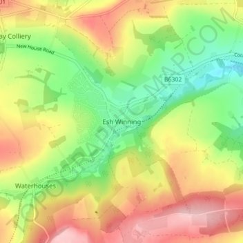 Esh Winning topographic map, elevation, terrain