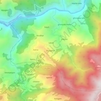 dungahar topographic map, elevation, terrain