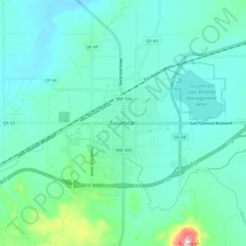 Tucumcari topographic map, elevation, terrain