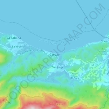 Caruao topographic map, elevation, terrain