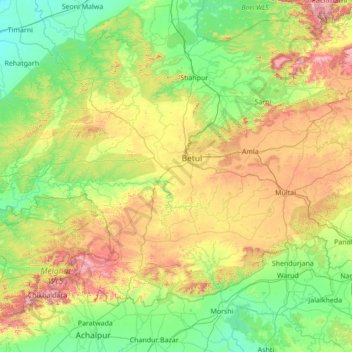 Betūl topographic map, elevation, terrain
