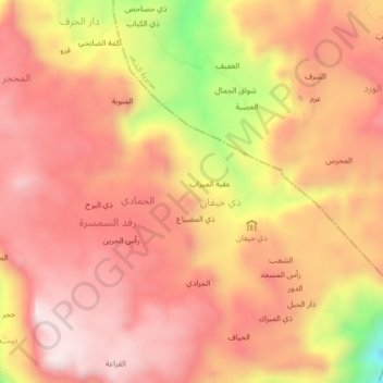 Al `Iffah topographic map, elevation, terrain