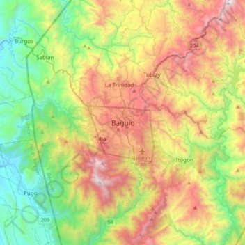 Baguio topographic map, elevation, terrain