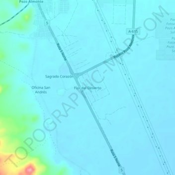 Flor del Desierto topographic map, elevation, terrain