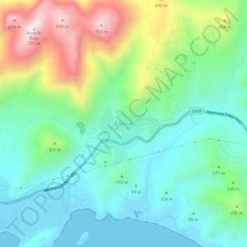 Emecik topographic map, elevation, terrain